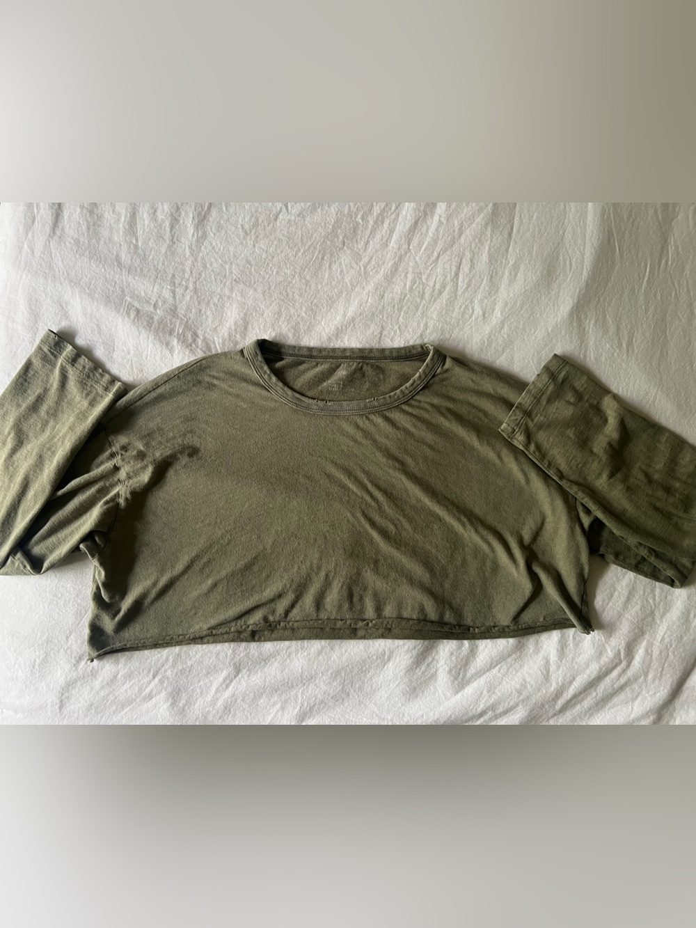 aerie Olive Green Cropped Crewneck Top